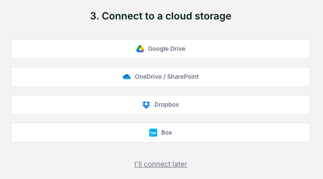 Storage settings page with Box provider option