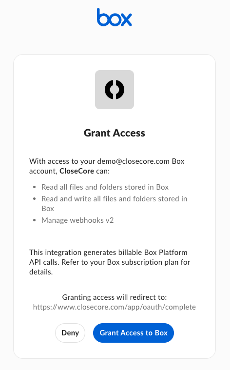 Box OAuth consent screen requesting access