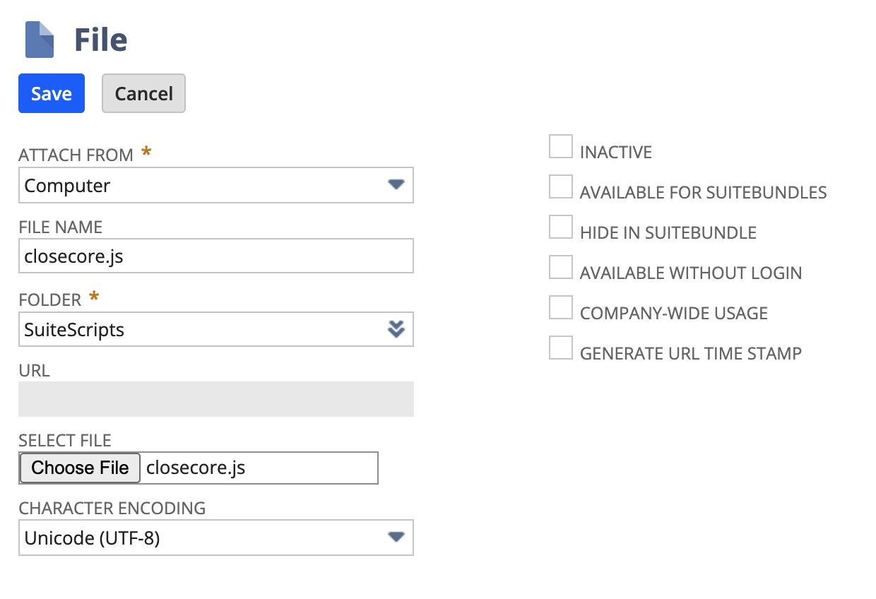 File upload form showing script file name ending in .js