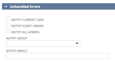 Unhandled Errors section